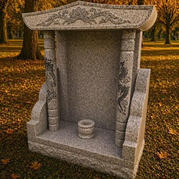 Asian Shrine Memorial with Carved Pagoda Roof