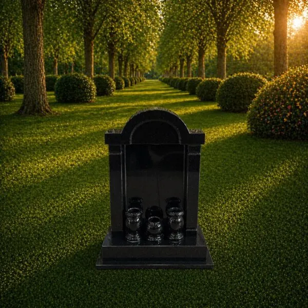 Asian Style Shrine Granite Headstone with Vases