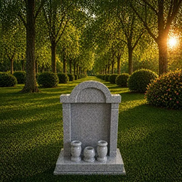 Asian Style Shrine Granite Headstone with Vases