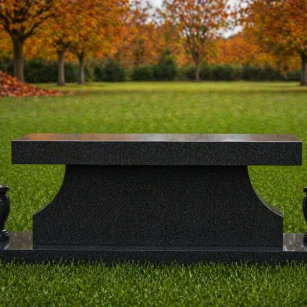 Granite Memorial Bench with Base & Vases
